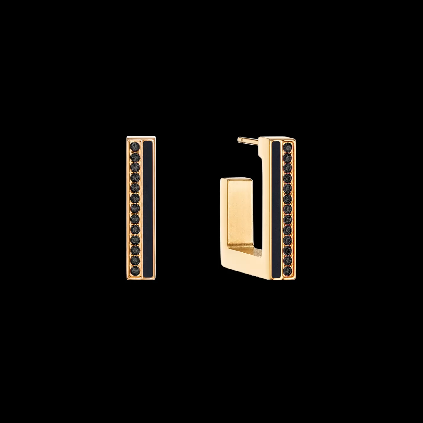 COEUR DE LION Earrings Hoops Square Stripes 20 Gold-Black