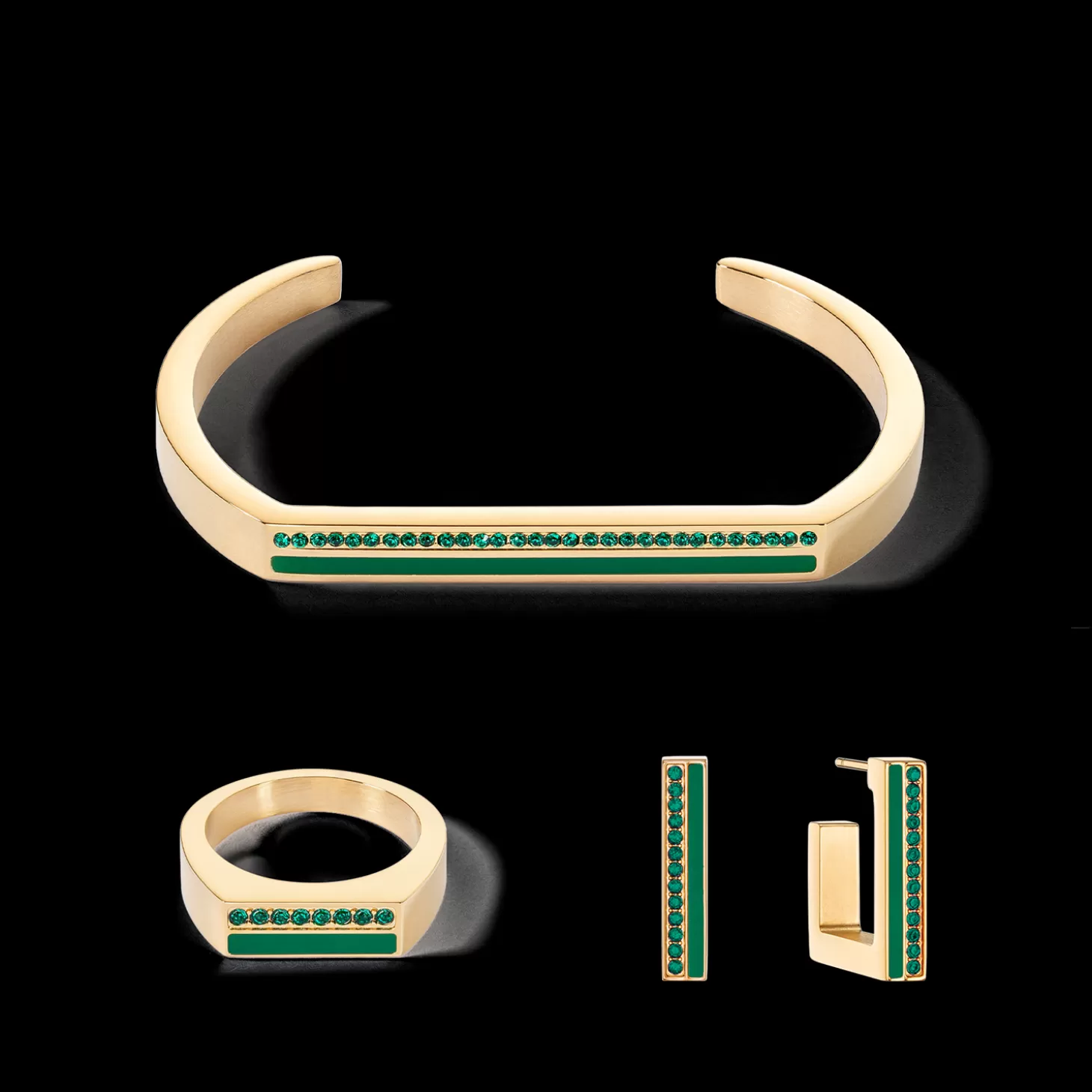COEUR DE LION Earrings Hoops Square Stripes 20 Gold-Green