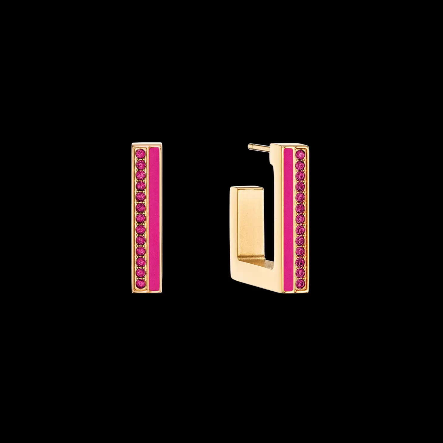 COEUR DE LION Earrings Hoops Square Stripes 20 Gold-Pink