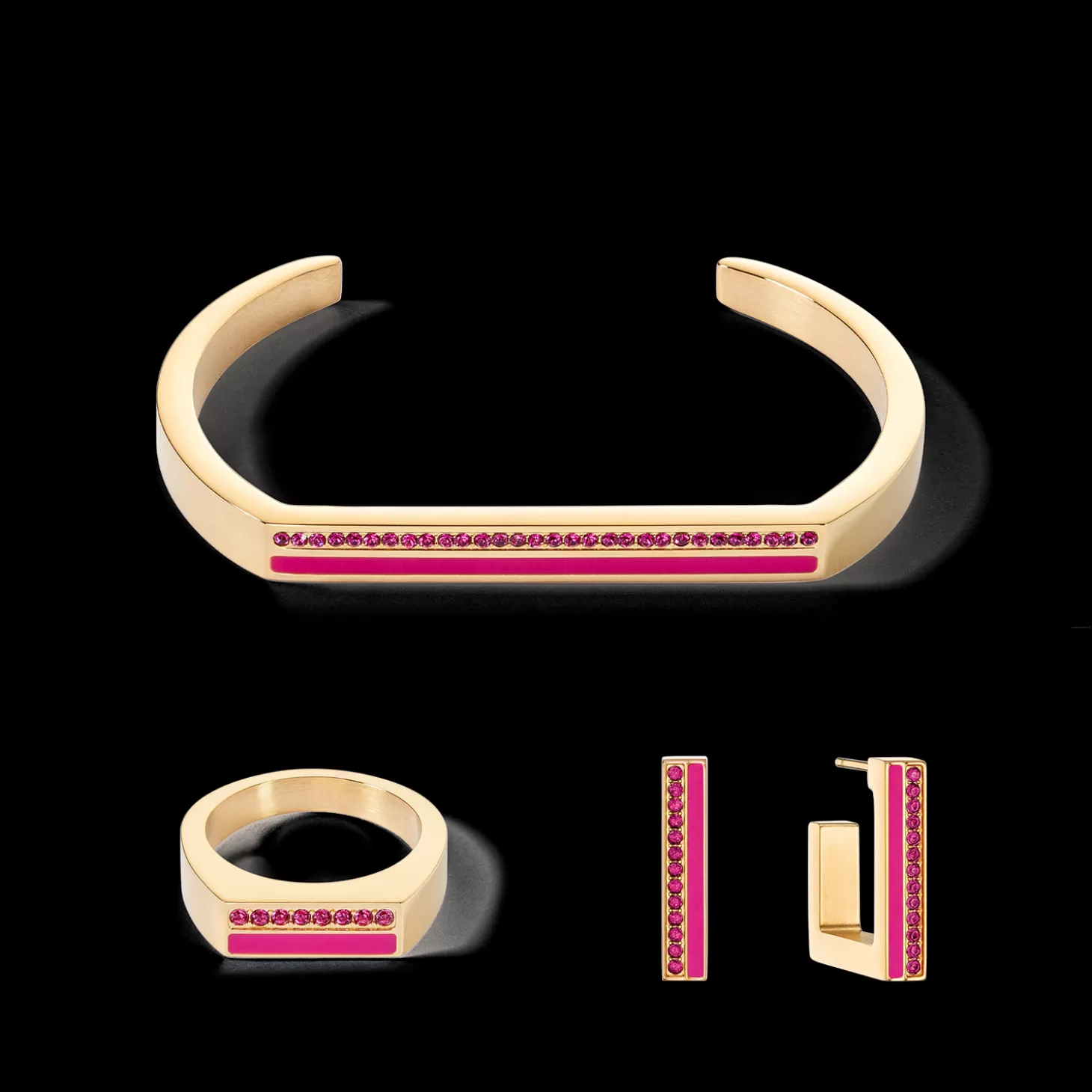 COEUR DE LION Earrings Hoops Square Stripes 20 Gold-Pink