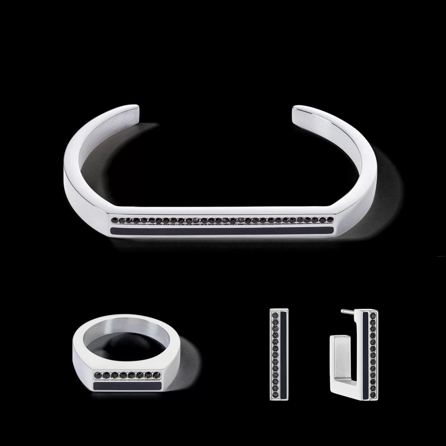 COEUR DE LION Earrings Hoops Square Stripes 20 Silver-Black