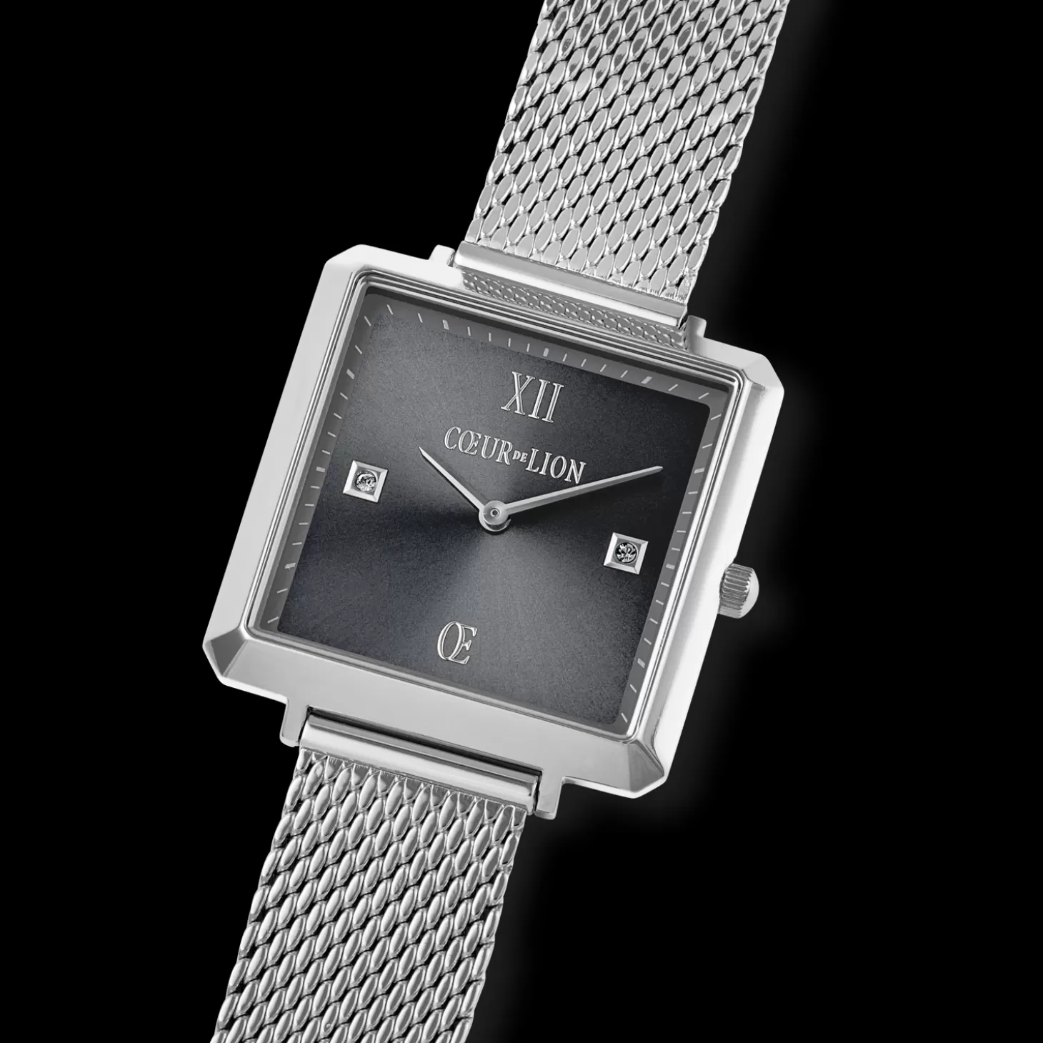 COEUR DE LION Watch Iconic Square Graphite Sunray Milanese Stainless Steel