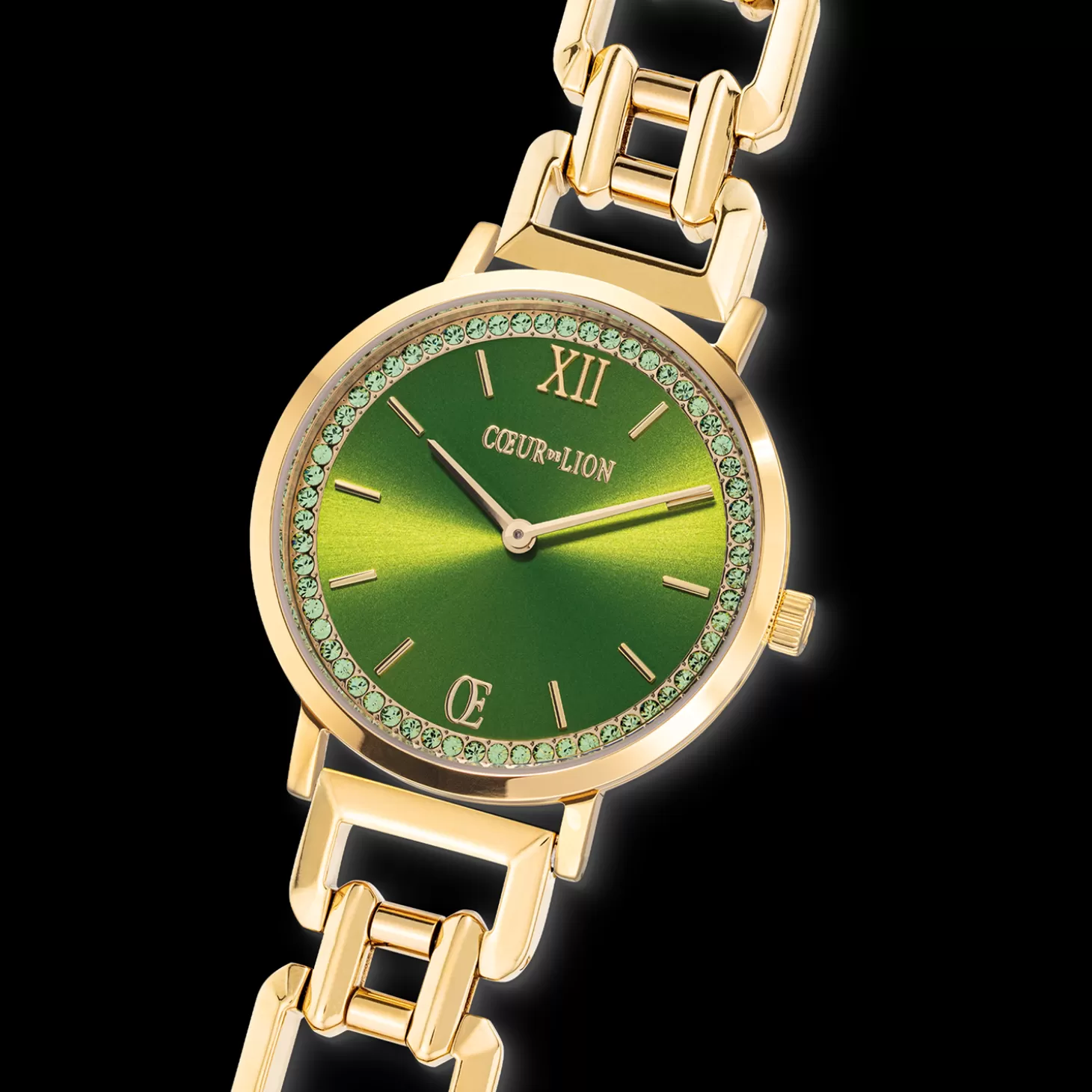 COEUR DE LION Watch Round Sparkling Fabulous Green Statement Gold
